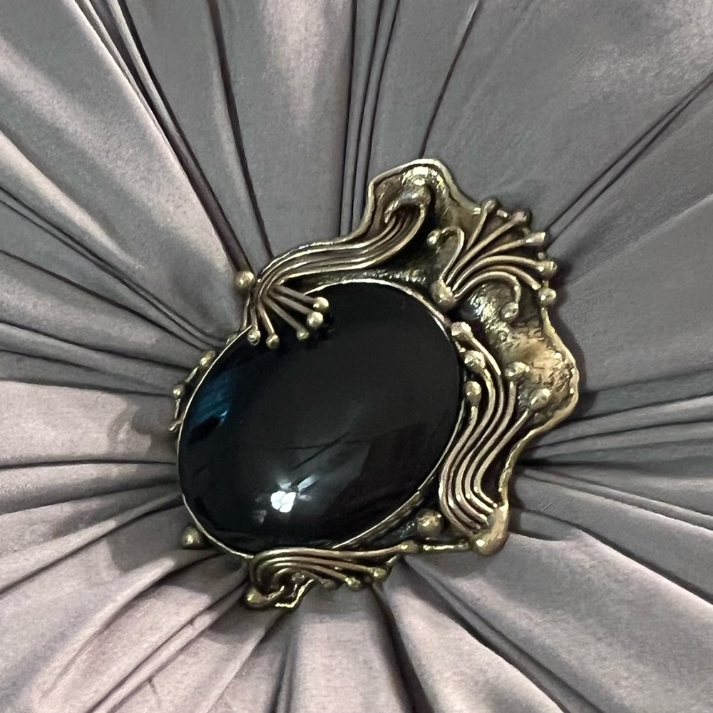 Vintage Mixed Metal Black Onyx Hecho En Brutalist Artisan Broach/Pendant - Picture 3 of 9